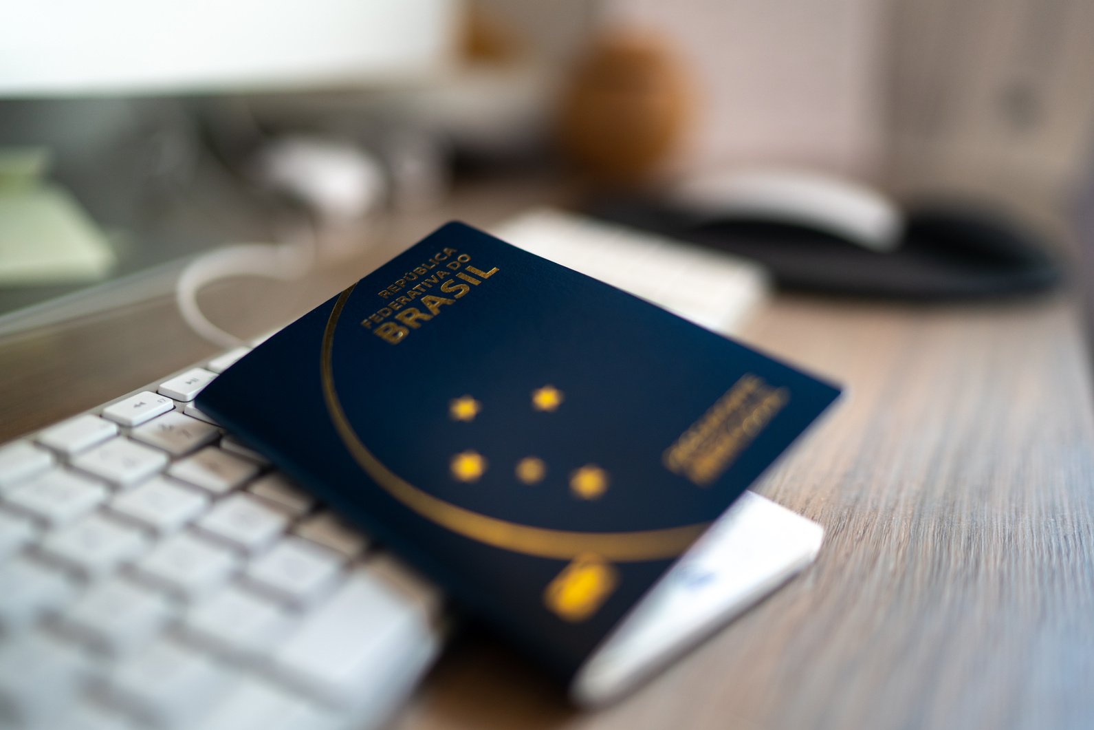 Brazilian passport at desk